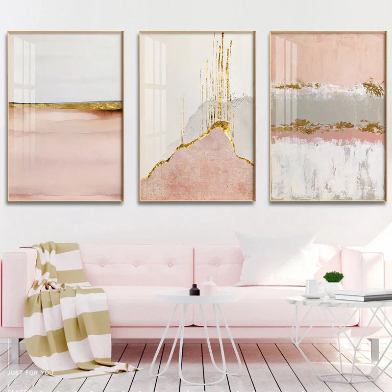 Chic Abstrakte Goldene Rosa Wandkunst Feine Kunst Leinwanddrucke Moderne Bilder Für Zeitgenössisches Wohnzimmer Schlafzimmer Hotelzimmer Kunstdekor