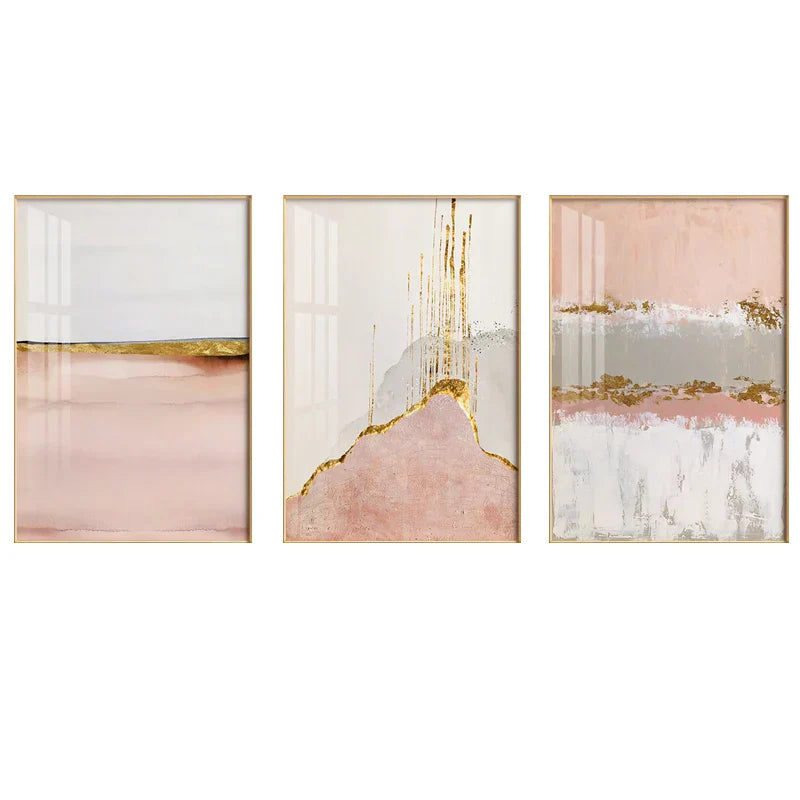 Chic Abstrakte Goldene Rosa Wandkunst Feine Kunst Leinwanddrucke Moderne Bilder Für Zeitgenössisches Wohnzimmer Schlafzimmer Hotelzimmer Kunstdekor