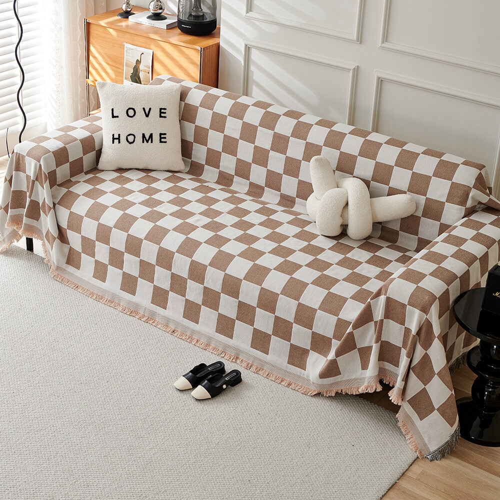Farbblock Schachbrett Fransen Trim Sofa Deckenbezug | Brehn
