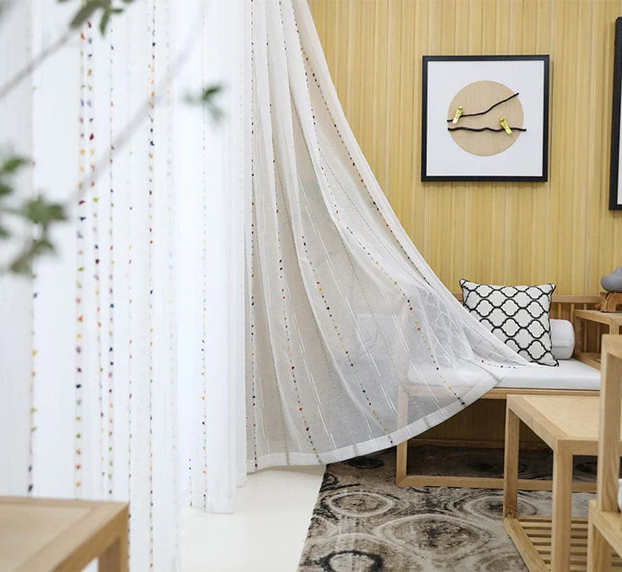 Bunte stereoskopische gestickte transparente Gardine | Brehn