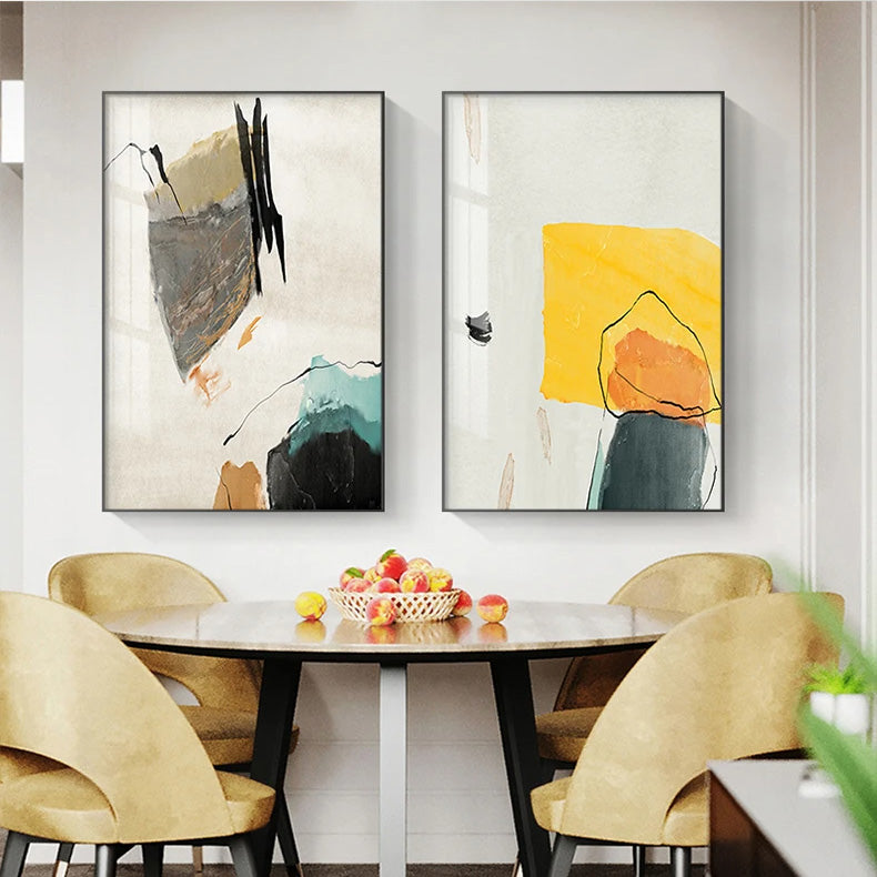 Farbenfrohe Minimalistische Abstrakte Wandkunst Feine Kunst Leinwanddrucke Orange Gelb Schwarz Beige Bilder Für Wohnzimmer Esszimmer Nordische Heimdekoration | Brehn