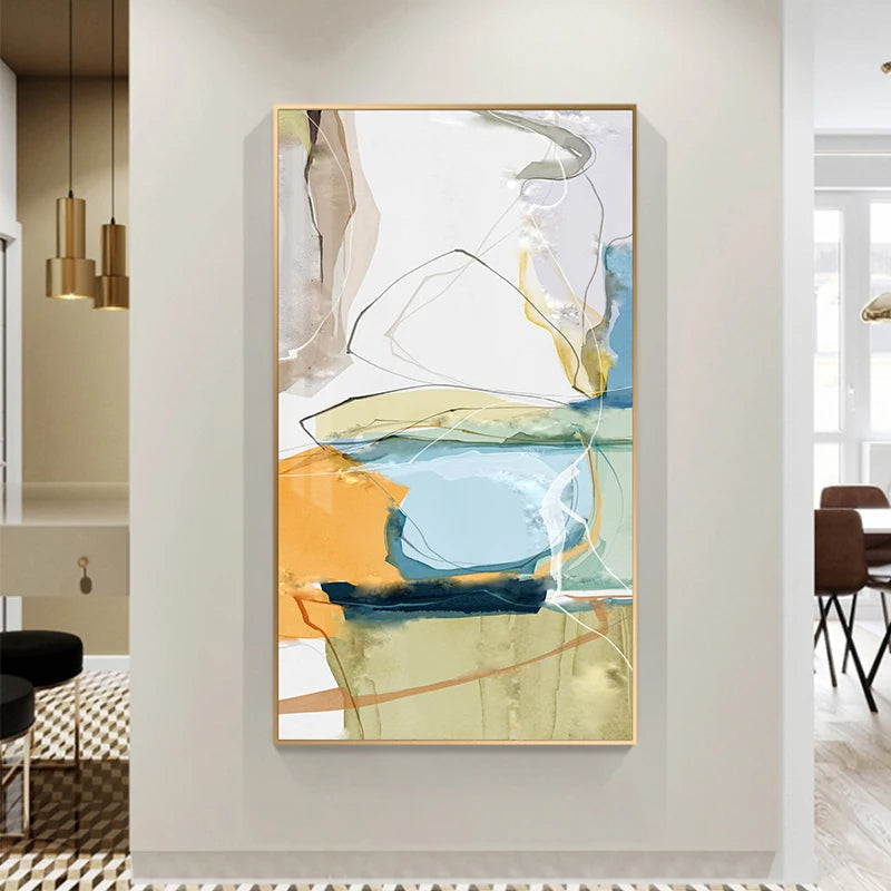 Farbenfrohe skandinavische abstrakte Wandkunst Fine Art Leinwanddrucke Moderne Bilder für Apartment Wohnzimmer Foyer Eingangsbereich Kunst Dekor