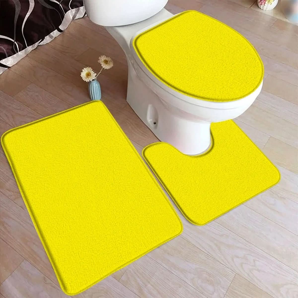 3-teiliges Badteppich-Set mit rutschfester Flanelloberfläche