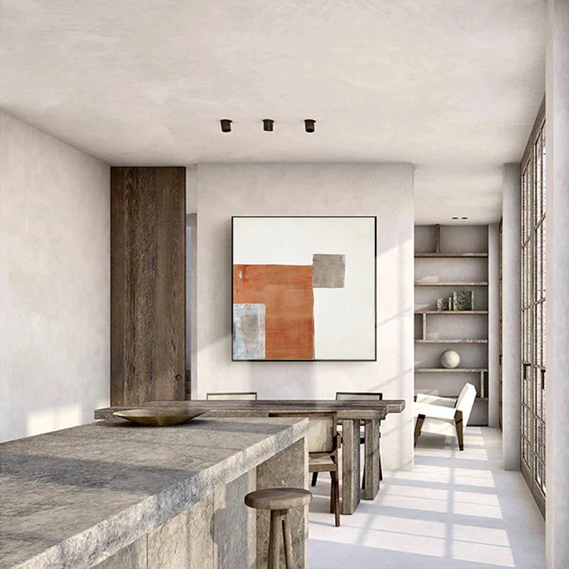 Zeitgenössische abstrakte orange-beige Farbblock-Wandkunst hochwertige Canvas-Drucke quadratisches Format Bilder für Wohnzimmer Schlafzimmer Kunst Dekor