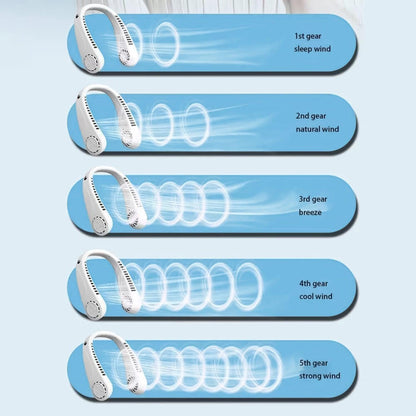 Tragbare Nackenventilatoren - Tragbarer 5-Gang Nackenventilator USB wiederaufladbarer Nackenband schaufelloser Kühler | Brehn