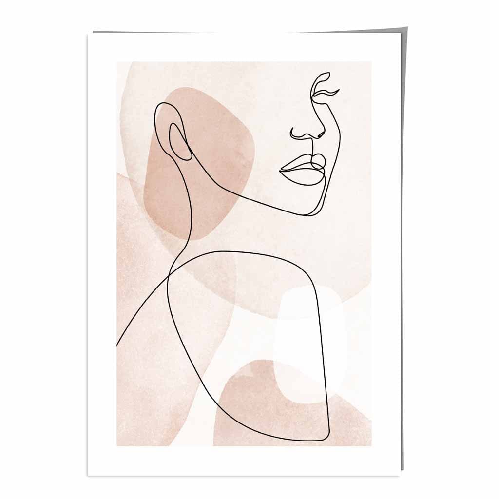 Korallenrosa abstraktes Linienkunst-Poster mit weiblichem Gesicht Nr. 1