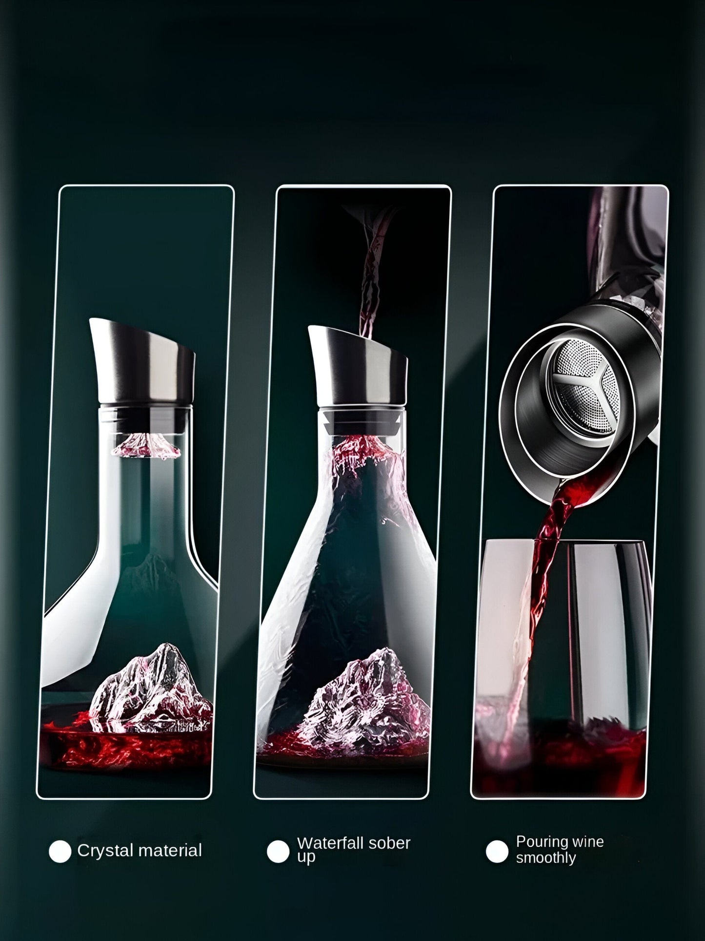 Brehn | "Eisberg" Wein-Dekanter & Distributor | Handgefertigtes bleifreies Kristallglas | Belüftungs- & Filtersystem | Elegante Servierkaraffe für Rotwein | 1500ml Luxus-Design