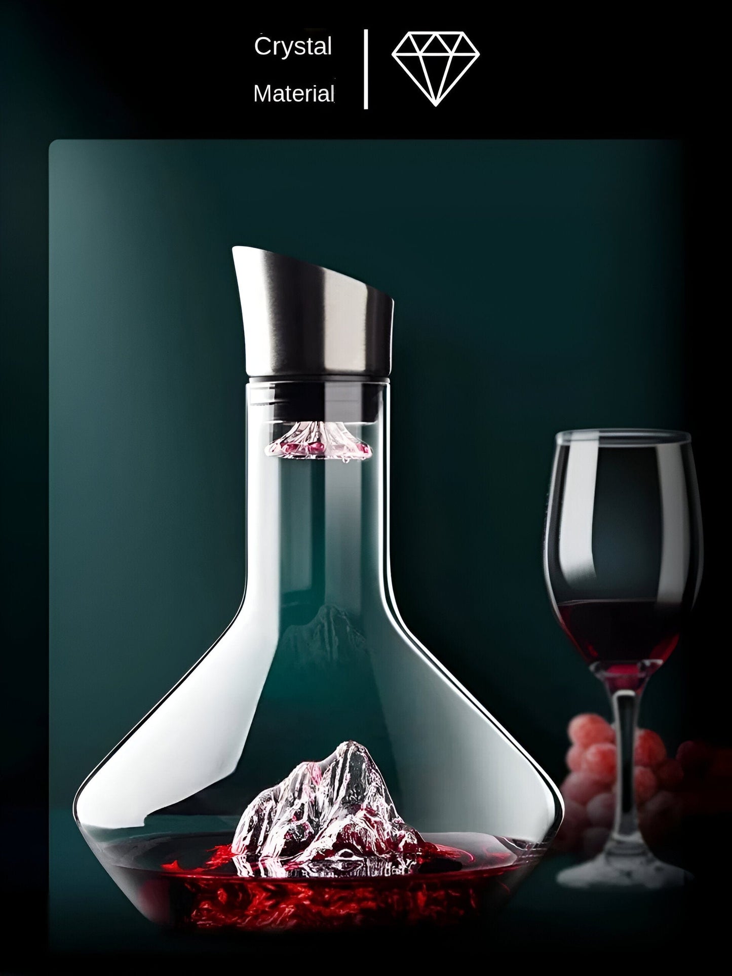 Brehn | "Eisberg" Wein-Dekanter & Distributor | Handgefertigtes bleifreies Kristallglas | Belüftungs- & Filtersystem | Elegante Servierkaraffe für Rotwein | 1500ml Luxus-Design