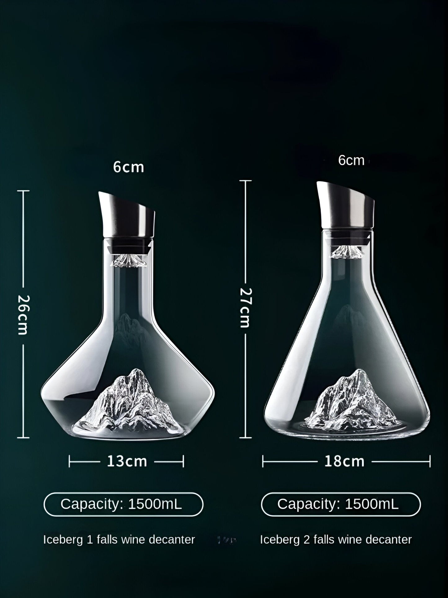 Brehn | "Eisberg" Wein-Dekanter & Distributor | Handgefertigtes bleifreies Kristallglas | Belüftungs- & Filtersystem | Elegante Servierkaraffe für Rotwein | 1500ml Luxus-Design