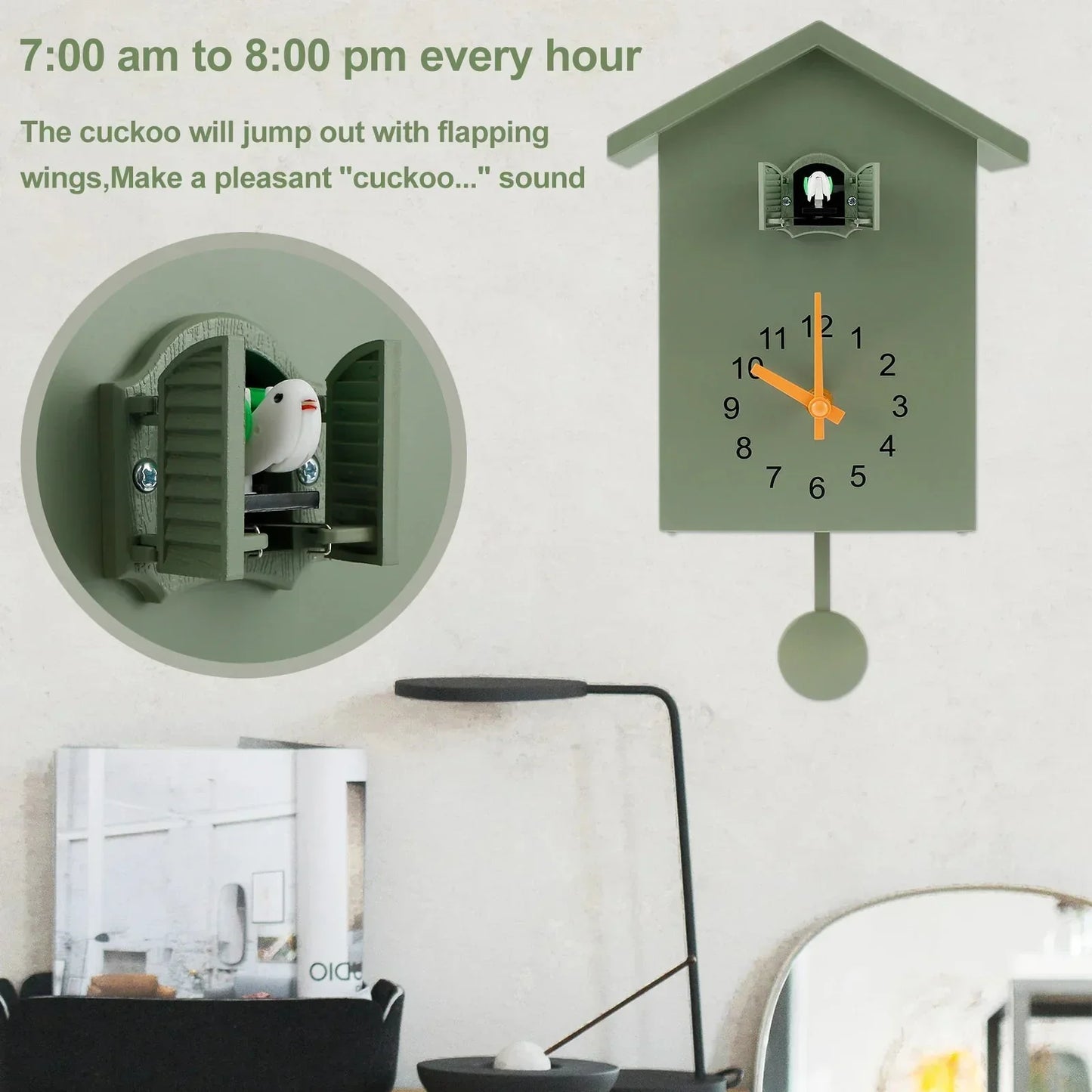 Kuckucksuhr mit Pendel, zierliche Kuckucksuhr mit Vogelmotiv, batteriebetrieben, Wanduhr für die Wohnzimmerdekoration