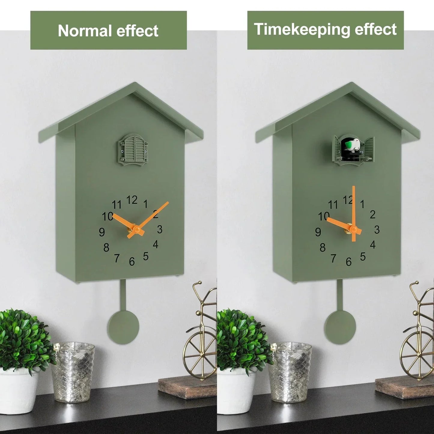 Kuckucksuhr mit Pendel, zierliche Kuckucksuhr mit Vogelmotiv, batteriebetrieben, Wanduhr für die Wohnzimmerdekoration