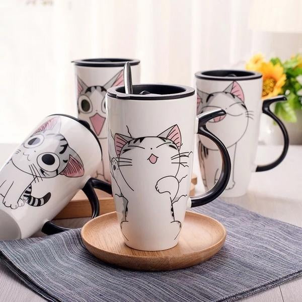 Niedlicher Katzenkeramikbecher mit Deckel | Brehn