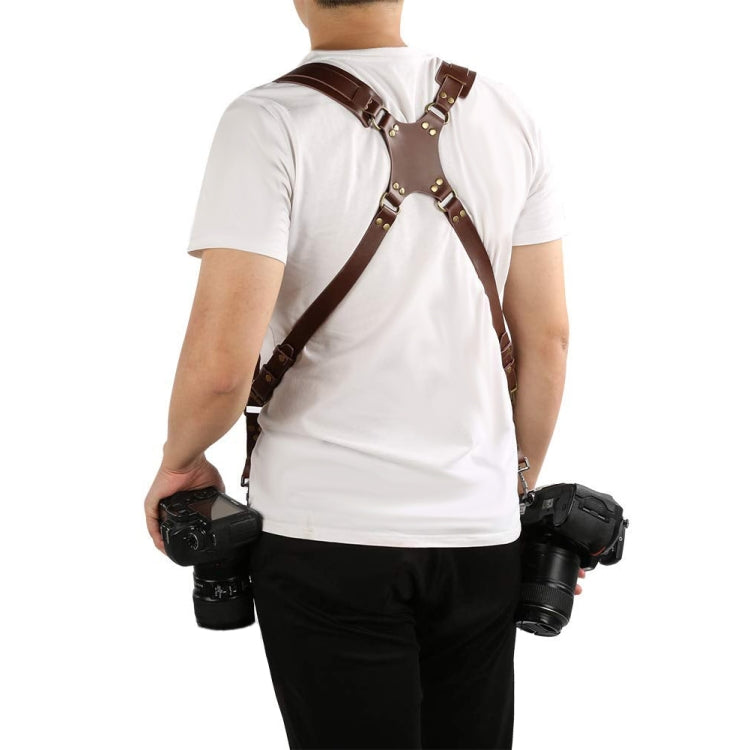 Schnellverschlus Anti-Rutsch Dual Schulter Leder Kamera-Gurt mit Metallhaken für SLR / DSLR Kameras (Braun)