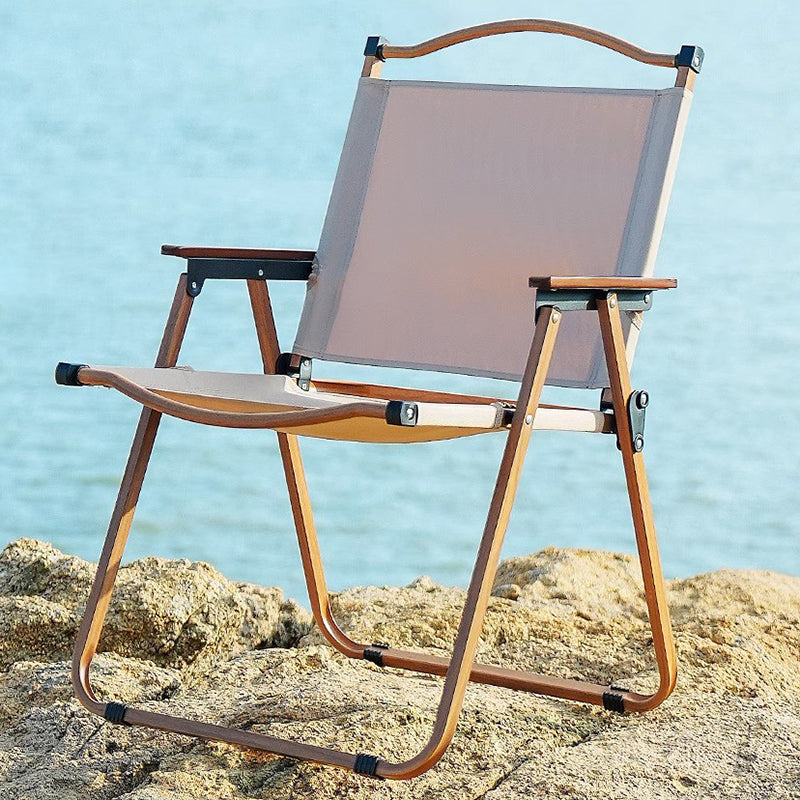 Moderner Minimalistischer Rechteckiger Buchenholz Kohlenstoffstahl Oxford-Stoff Outdoor Klapp-Campingstuhl mit Rückenlehne Armlehne für den Garten | Brehn