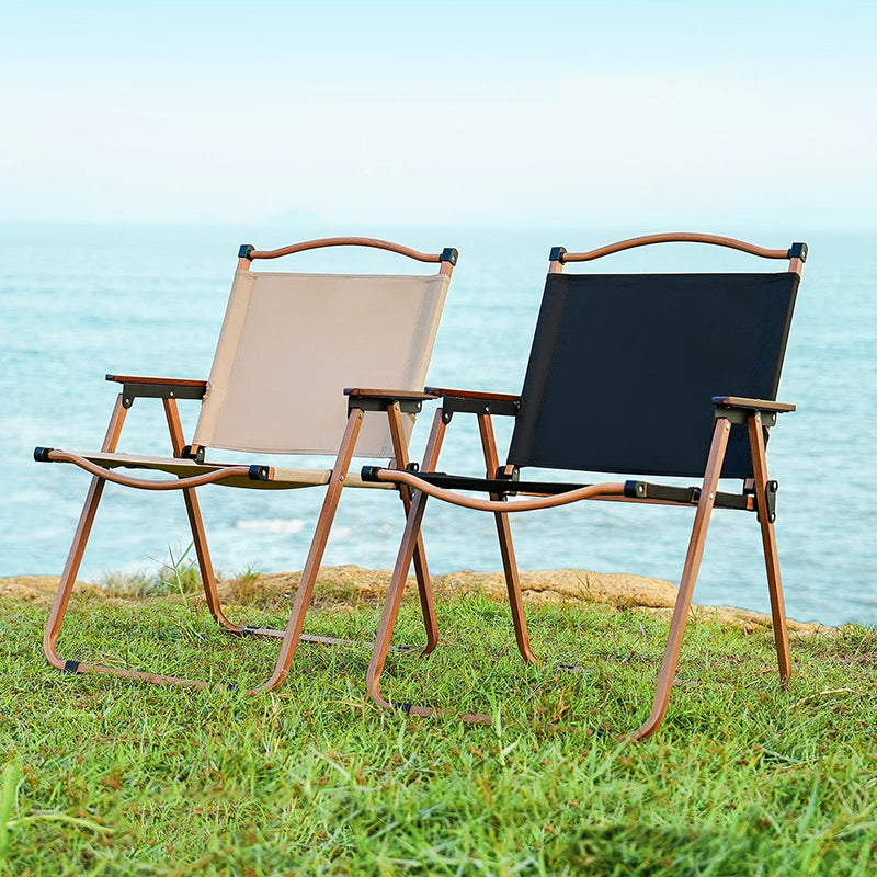 Moderner Minimalistischer Rechteckiger Buchenholz Kohlenstoffstahl Oxford-Stoff Outdoor Klapp-Campingstuhl mit Rückenlehne Armlehne für den Garten | Brehn