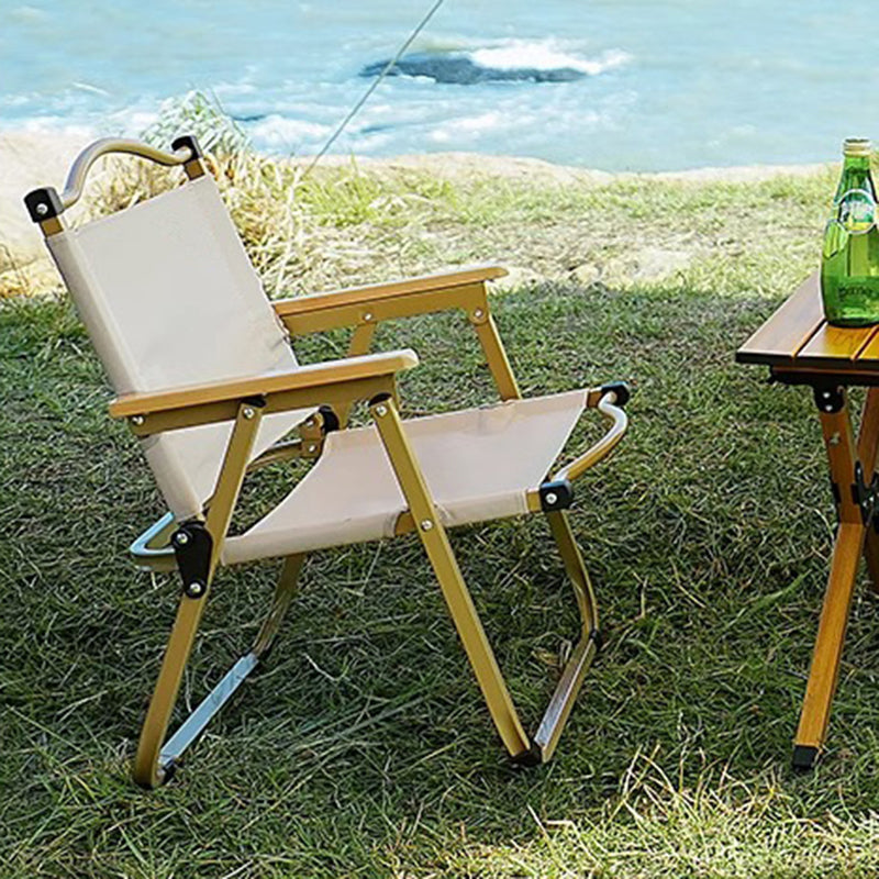 Moderner Minimalistischer Rechteckiger Buchenholz Kohlenstoffstahl Oxford-Stoff Outdoor Klapp-Campingstuhl mit Rückenlehne Armlehne für den Garten | Brehn