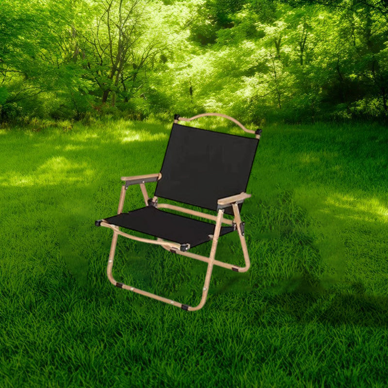 Moderner Minimalistischer Rechteckiger Buchenholz Kohlenstoffstahl Oxford-Stoff Outdoor Klapp-Campingstuhl mit Rückenlehne Armlehne für den Garten | Brehn