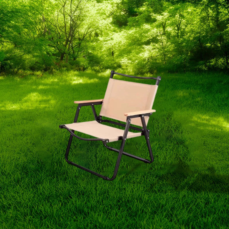 Moderner Minimalistischer Rechteckiger Buchenholz Kohlenstoffstahl Oxford-Stoff Outdoor Klapp-Campingstuhl mit Rückenlehne Armlehne für den Garten | Brehn