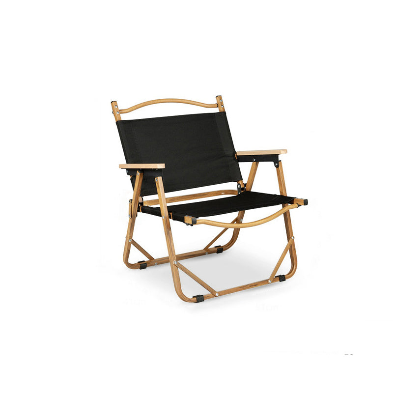 Moderner Minimalistischer Rechteckiger Außen-Campingstuhl aus Kohlenstoffstahl, Aluminiummaterial, Buchenholz, Oxford-Stoff, PET, Faltbar, Tragbar, Abnehmbar mit Rückenlehne und Armlehne für den Garten | Brehn