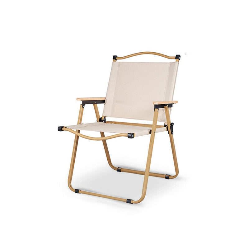 Moderner Minimalistischer Rechteckiger Außen-Campingstuhl aus Kohlenstoffstahl, Aluminiummaterial, Buchenholz, Oxford-Stoff, PET, Faltbar, Tragbar, Abnehmbar mit Rückenlehne und Armlehne für den Garten | Brehn