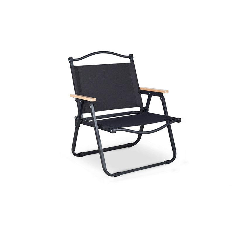 Moderner Minimalistischer Rechteckiger Außen-Campingstuhl aus Kohlenstoffstahl, Aluminiummaterial, Buchenholz, Oxford-Stoff, PET, Faltbar, Tragbar, Abnehmbar mit Rückenlehne und Armlehne für den Garten | Brehn