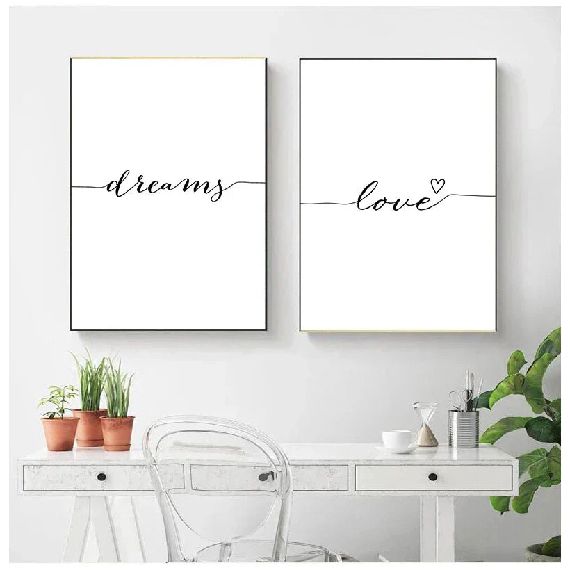 Tägliche Inspiration Wort Wandkunst Fine Art Leinwanddrucke Liebe Lächeln Süße Träume Zitate Poster Schwarz Weiß Bilder Für Wohnzimmer Schlafzimmer Kunst Dekor | Brehn