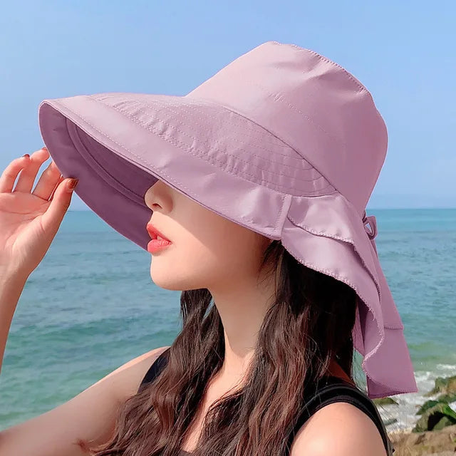 Brehn | SUNNY | Damen Sonnenhut für die Sonne | Breite Krempe UV Nackenschutz | Solar Strandhut Frau