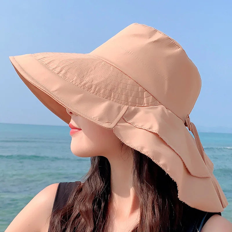 Brehn | SUNNY | Damen Sonnenhut für die Sonne | Breite Krempe UV Nackenschutz | Solar Strandhut Frau