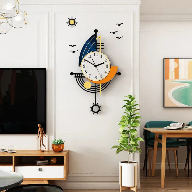 Brehn | Dekorative Wanduhr Navigation Segelboot Kreatives Design Uhr Innenuhr Dekoration Wohnzimmer Hintergrund Wanddeko