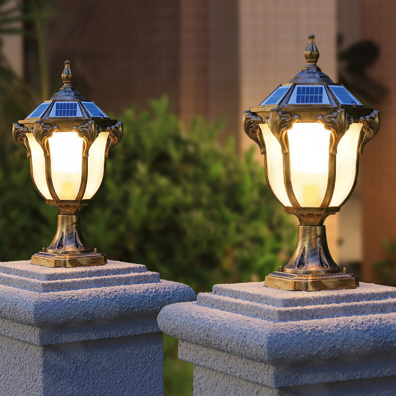 Europäisches Retro-Druckguss-Aluminium-Glas-Solar-wasserfestes Außen-Garten-Landschaftssäulenlicht | Brehn