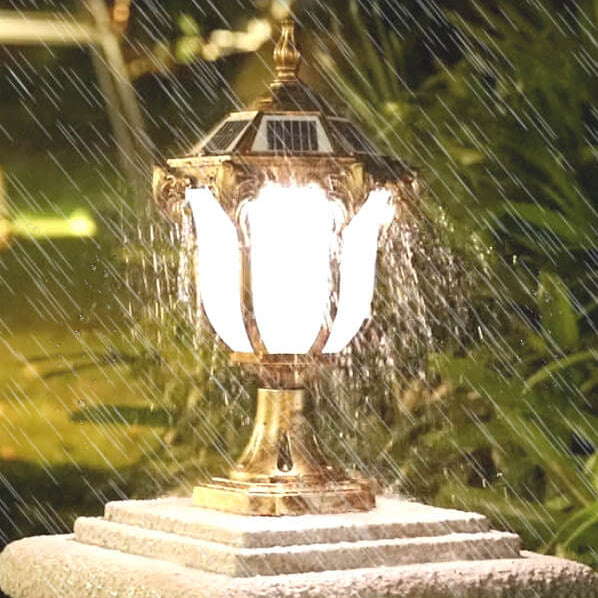 Europäische Retro-Gartenleuchte aus Aluminium-Druckguss, Glas, Solar, wasserdicht, für den Außenbereich