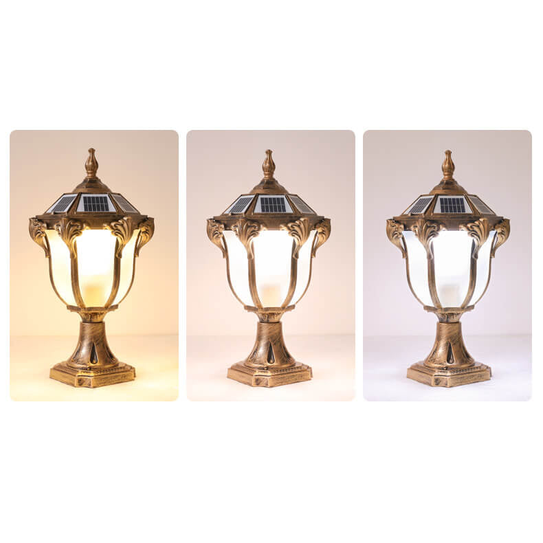 Europäisches Retro-Druckguss-Aluminium-Glas-Solar-wasserfestes Außen-Garten-Landschaftssäulenlicht | Brehn