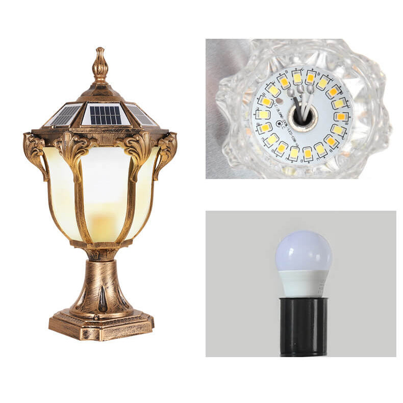 Europäisches Retro-Druckguss-Aluminium-Glas-Solar-wasserfestes Außen-Garten-Landschaftssäulenlicht | Brehn