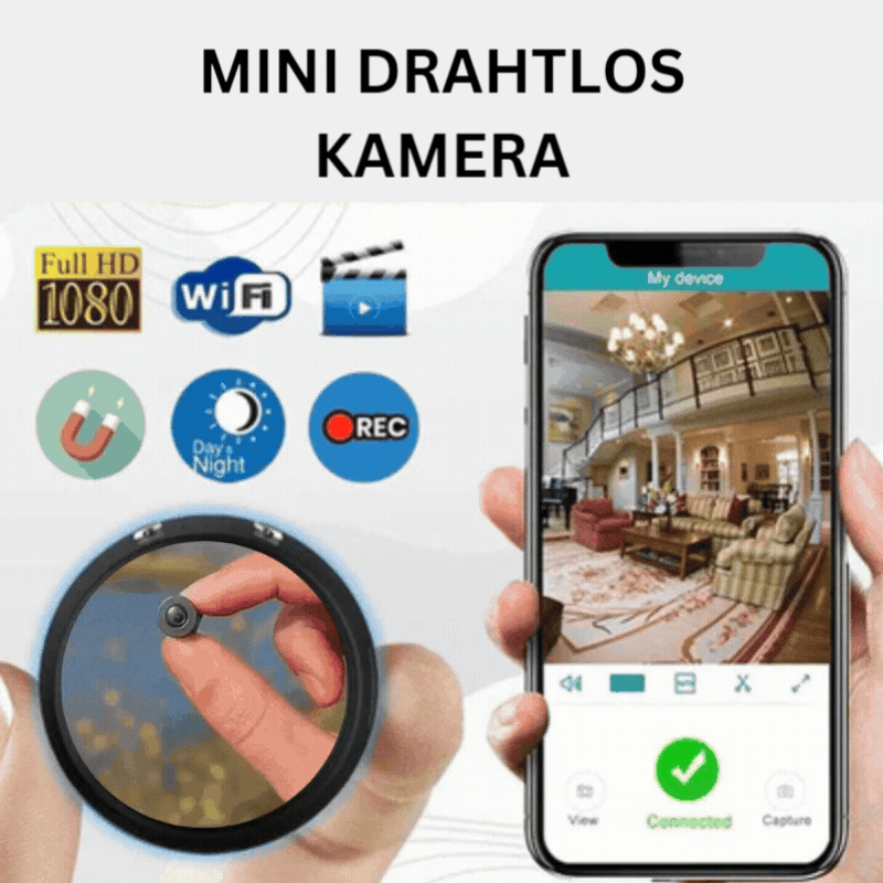 Brehn | Mini WLAN-Überwachungskamera 1080P HD | Diskrete Sicherheit für Ihr Zuhause