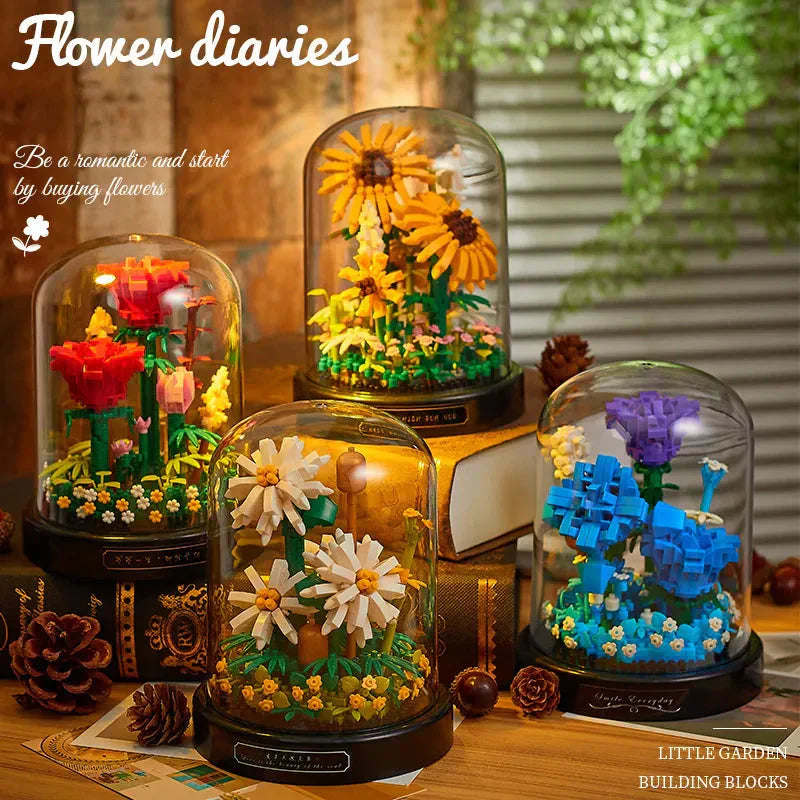 Brehn | BloomBrick DIY Mikro Blumen Bausteine | Mini Ziegel Puzzle | Heimdekoration & Geschenkidee für Kinder