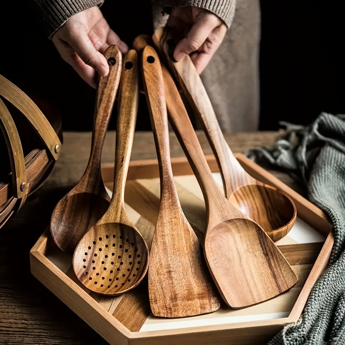 Brehn | Holz Küchenutensilien Set für Antihaftpfanne – Umweltfreundliche und ergonomische Küchenwerkzeuge