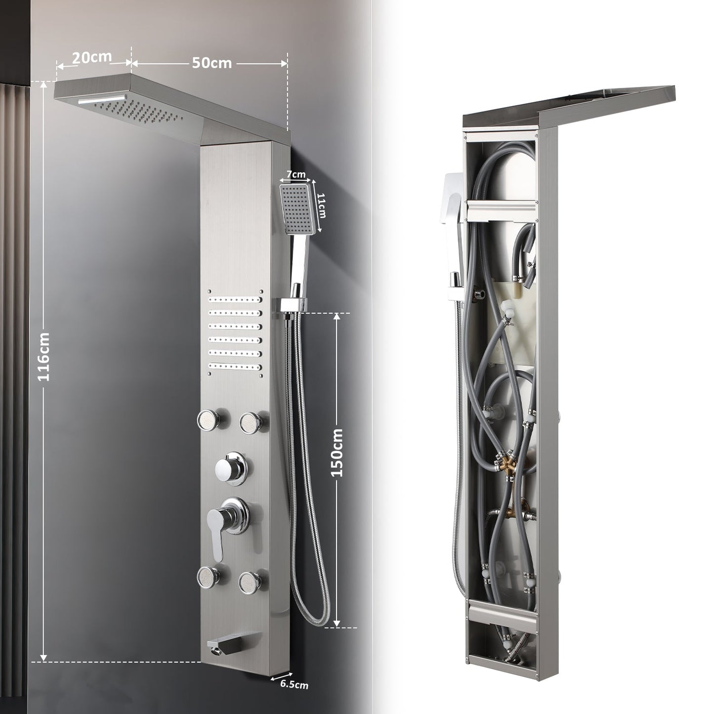 Duschpaneel Edelstahl Wandduschpaneel 5 Funktionen Silber | Brehn