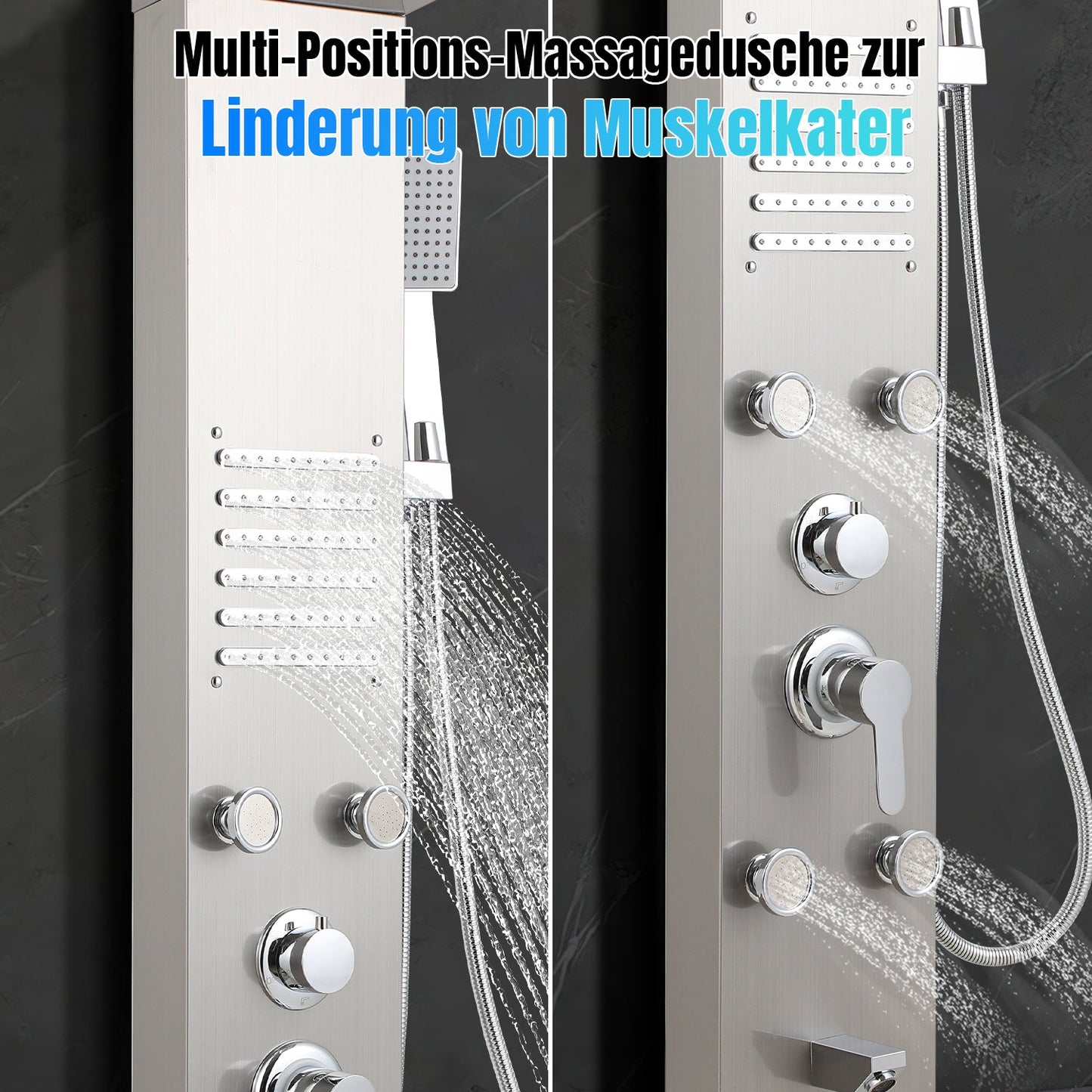 Duschpaneel Edelstahl Wandduschpaneel 5 Funktionen Silber | Brehn