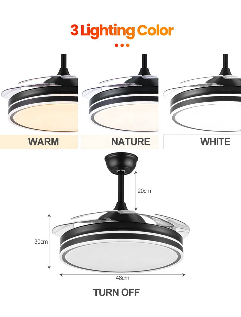 Moderner einziehbarer Deckenventilator mit Licht-Schwarz | Brehn