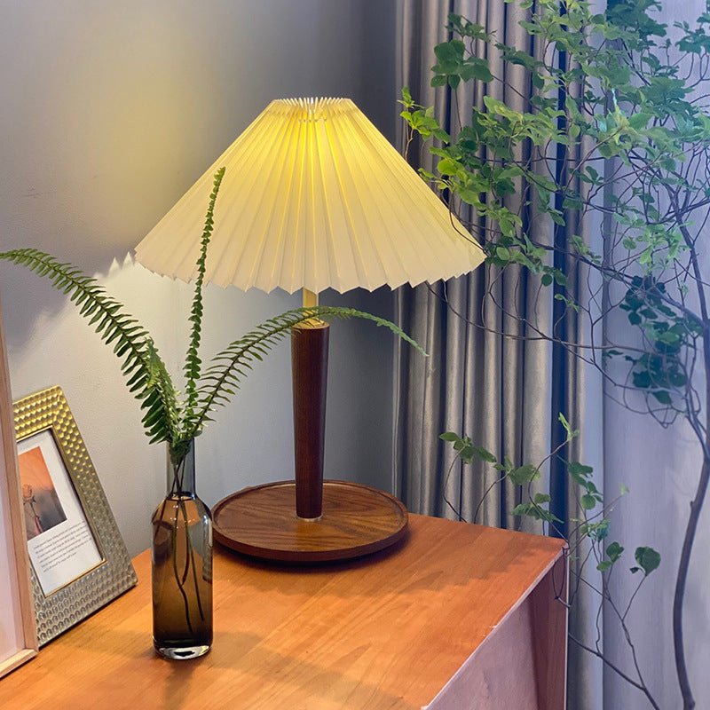 Brehn | Elegante Vintage Holz Woodly Tischlampe - Tischlampe mit plissierten Design