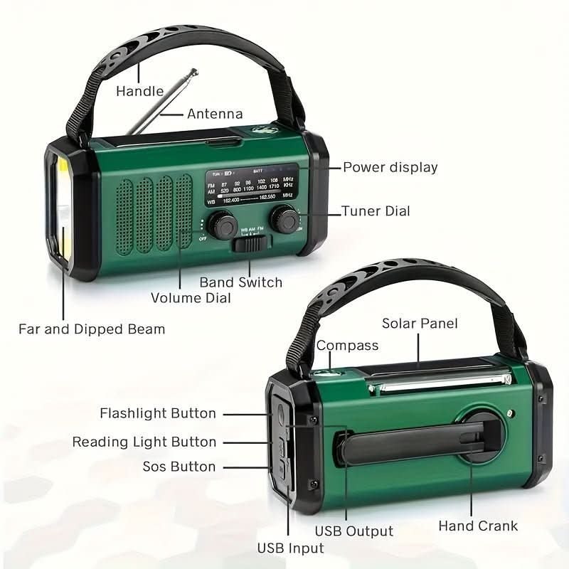 All-in-One-Notfallradio mit Taschenlampe und USB-Ladefunktion