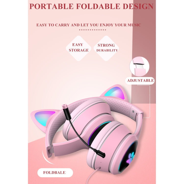Brehn | AKZ-022 USB + 3.5mm Port Katzenohr Design Faltbares LED Headset mit Mikrofon (Schwarz)