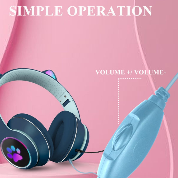 Brehn | AKZ-022 USB + 3.5mm Port Katzenohr Design Faltbares LED Headset mit Mikrofon (Schwarz)