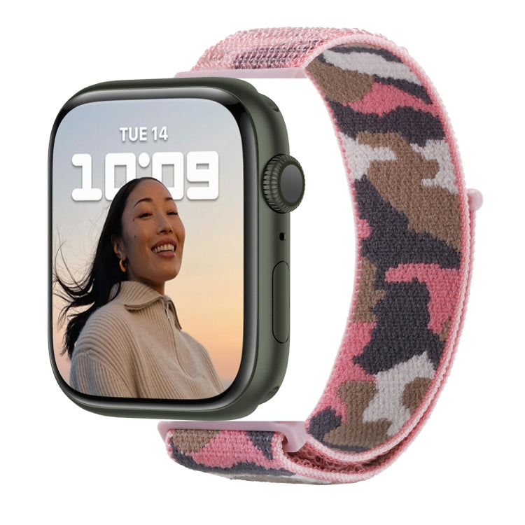 Brehn | Frerndorf | Nylon Loop-Uhrenarmband für Apple Watch Ultra 49mm & Watch Ultra 2 49mm / Series 9 & 8 & 7 45mm / SE 3 & SE 2 & 6 & SE & 5 & 4 44mm / 3 & 2 & 1 42mm (Rosa Camouflage)