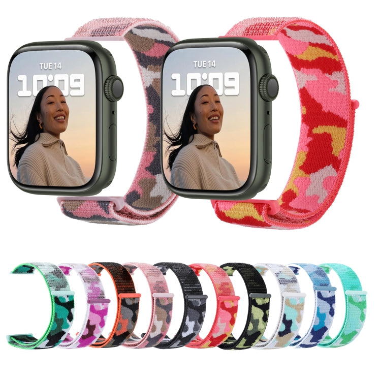 Brehn | Frerndorf | Nylon Loop-Uhrenarmband für Apple Watch Ultra 49mm & Watch Ultra 2 49mm / Series 9 & 8 & 7 45mm / SE 3 & SE 2 & 6 & SE & 5 & 4 44mm / 3 & 2 & 1 42mm (Rosa Camouflage)