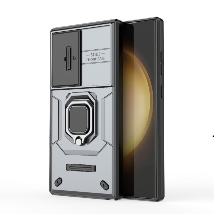 Brehn | Für Samsung Galaxy S24 Ultra 5G Sliding Camshield TPU + PC Schockfeste Telefonhülle mit Halter (Grau)