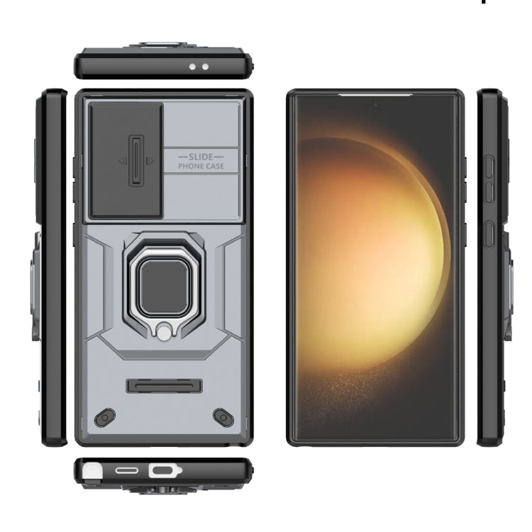 Brehn | Für Samsung Galaxy S24 Ultra 5G Sliding Camshield TPU + PC Schockfeste Telefonhülle mit Halter (Grau)