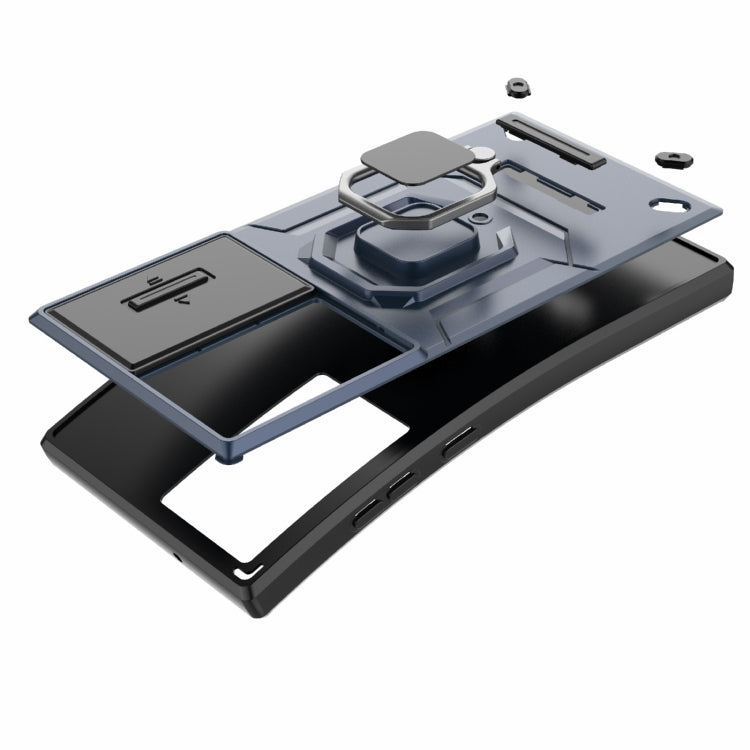Brehn | Für Samsung Galaxy S24 Ultra 5G Sliding Camshield TPU + PC Schockfeste Telefonhülle mit Halter (Grau)