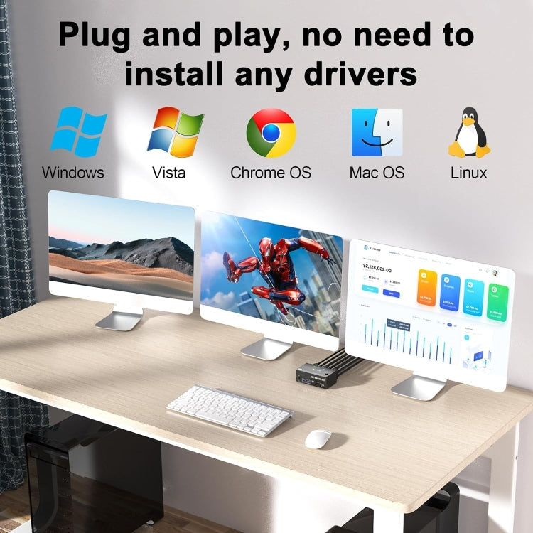 KC-KVM203DH 8K 30Hz USB 3.0 DP+DP+HDMI Triple-Monitor-KVM-Switch, AU-Stecker