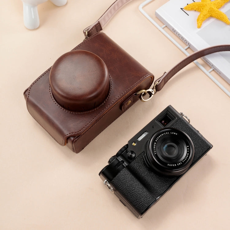 Ganzkörper-Kameratasche aus Leder mit Tragegurt für FUJIFILM X100VI (Kaffee)